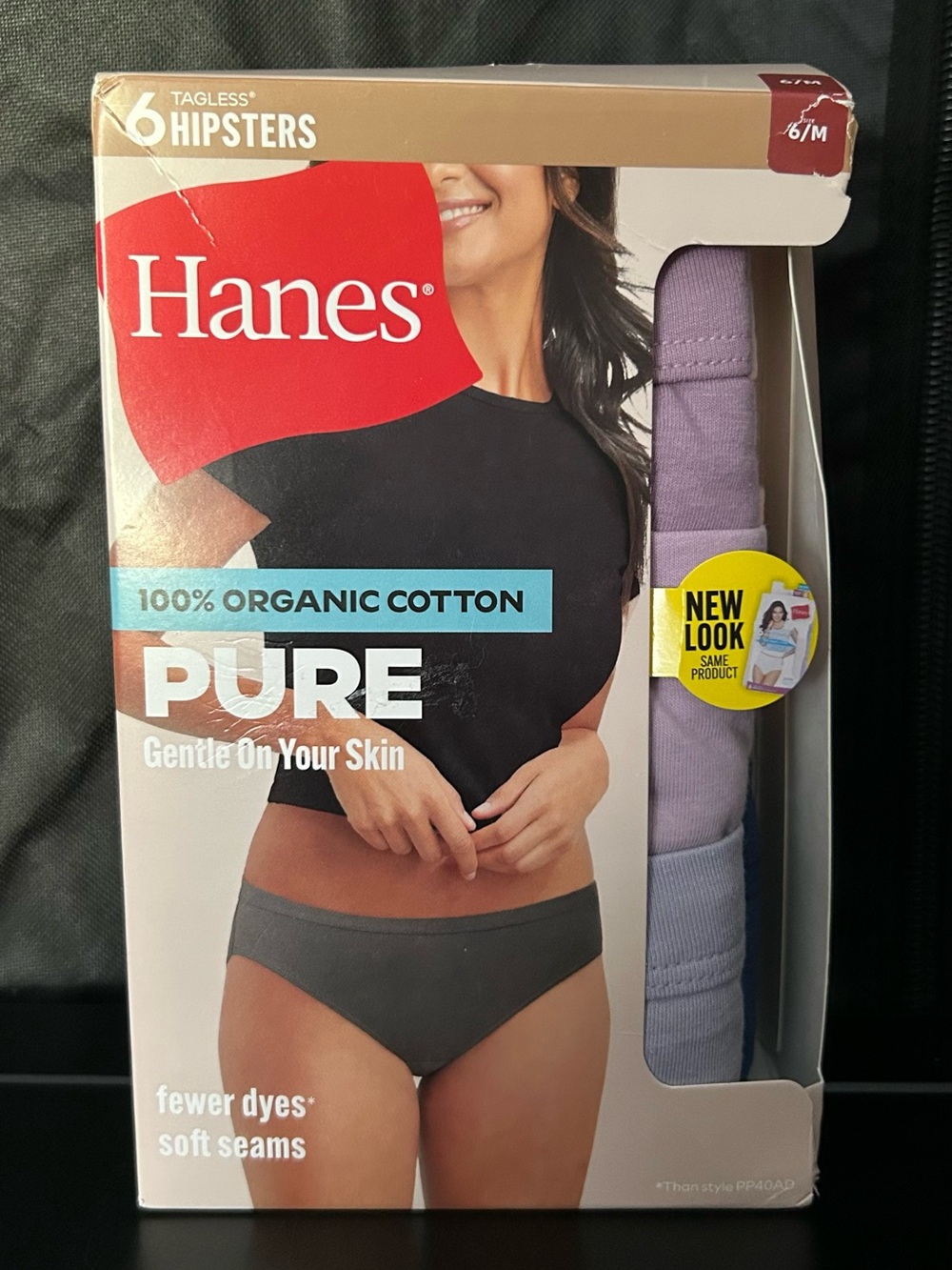 Hanes PURE 6-Pack Tagless Organic Hipsters SZ 6/M Multicolor